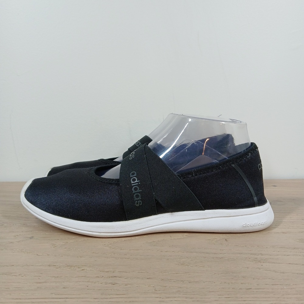 adidas Black Slip-On Ballet Flats with White Sole